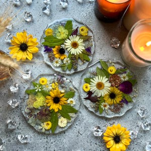 Preserved Flowers Resin Coasters, Flowers Preservation, Weddings Flowers in Resin, Wedding Gift, Tea Coasters, Memory Flowers Preserved