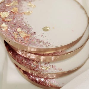 Gold, pink white glamour resin tray coaster. Home decor, gift. Homeware. Resin Coaster