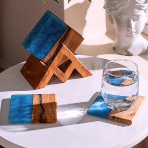 Epoxy Coasters with Holder, Resin Coasters, Personalized Gifts, Wood Coasters with Holder, Cute Coasters, Housewarming Gifts, Christmas Gift
